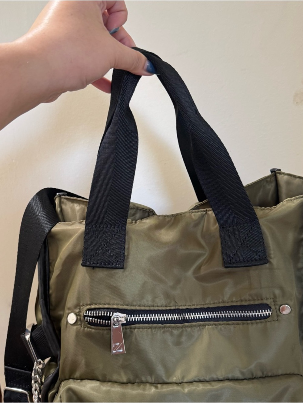 Olive Green Men's Nylon Convertible Backpack - Versatile Carry Zara - Picture 2 of 6